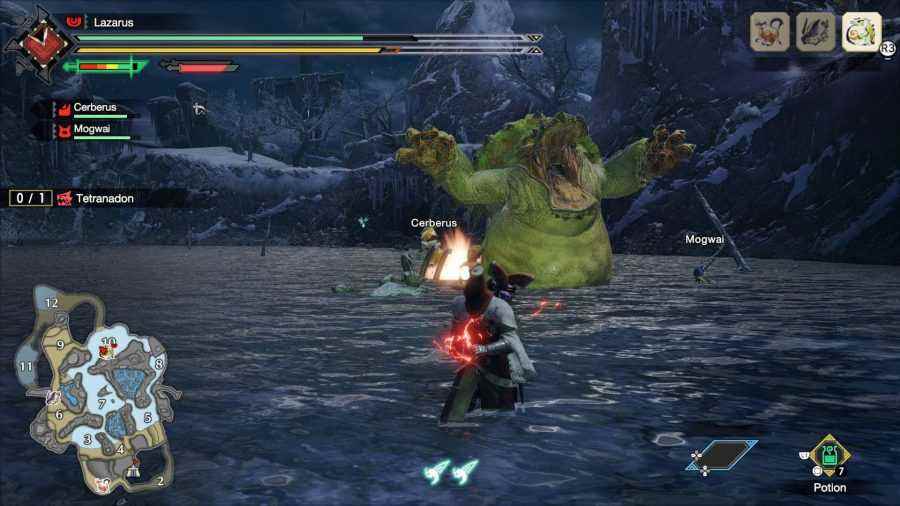 Monster Hunter Rise PC incelememizde Tetranadon'a karşı bir savaş