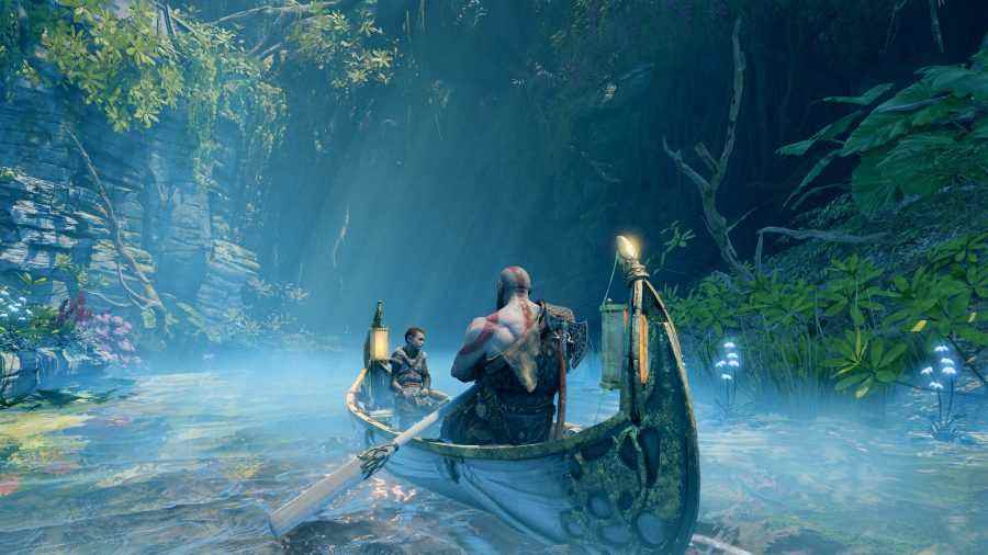 Kratos ve Atreus küçük bir teknede bir su kütlesini katederler.