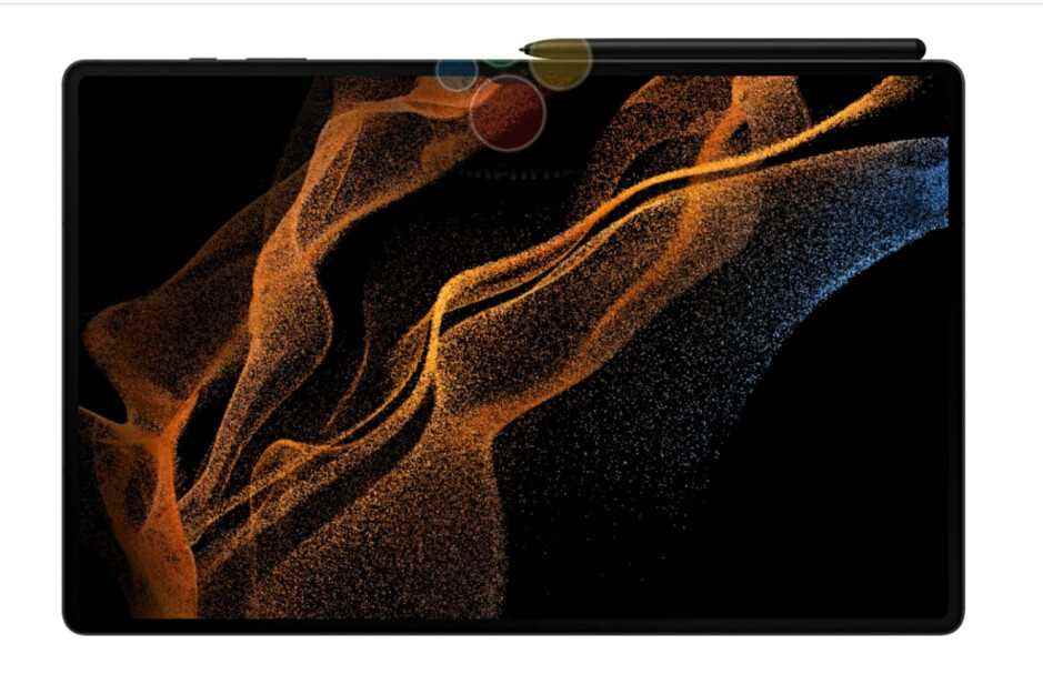 Galaxy Tab S8 Ultra ve tartışmalı çentiğinin sızdırılmış bir fotoğrafı - Samsung'un Galaxy S22 ve Tab S8'i 9 Şubat'ta piyasaya sürdüğü bildiriliyor