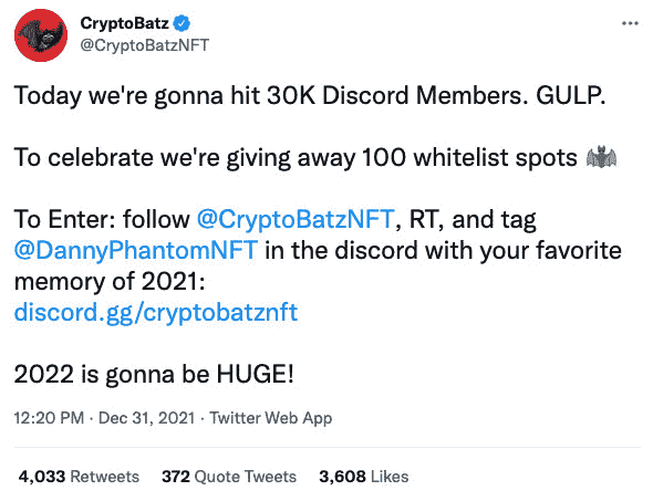 Bir dolandırıcılık Discord bağlantısını içeren Cryptobatz tweet'i