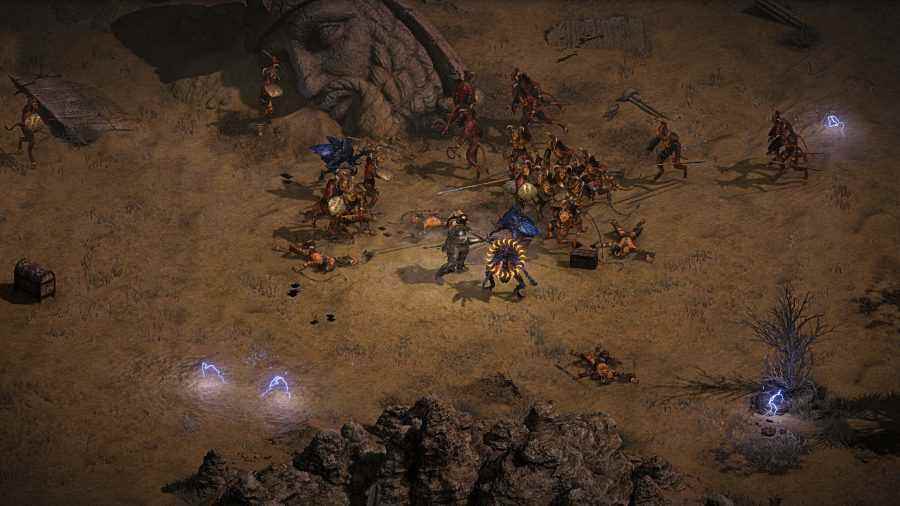 Diablo 2 Resurrected'da birçok düşmanla savaşmak.