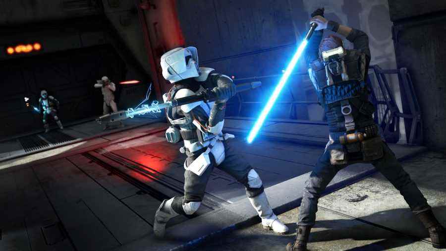 Star Wars Jedi: Fallen Order'da bir ışın kılıcı savaşı