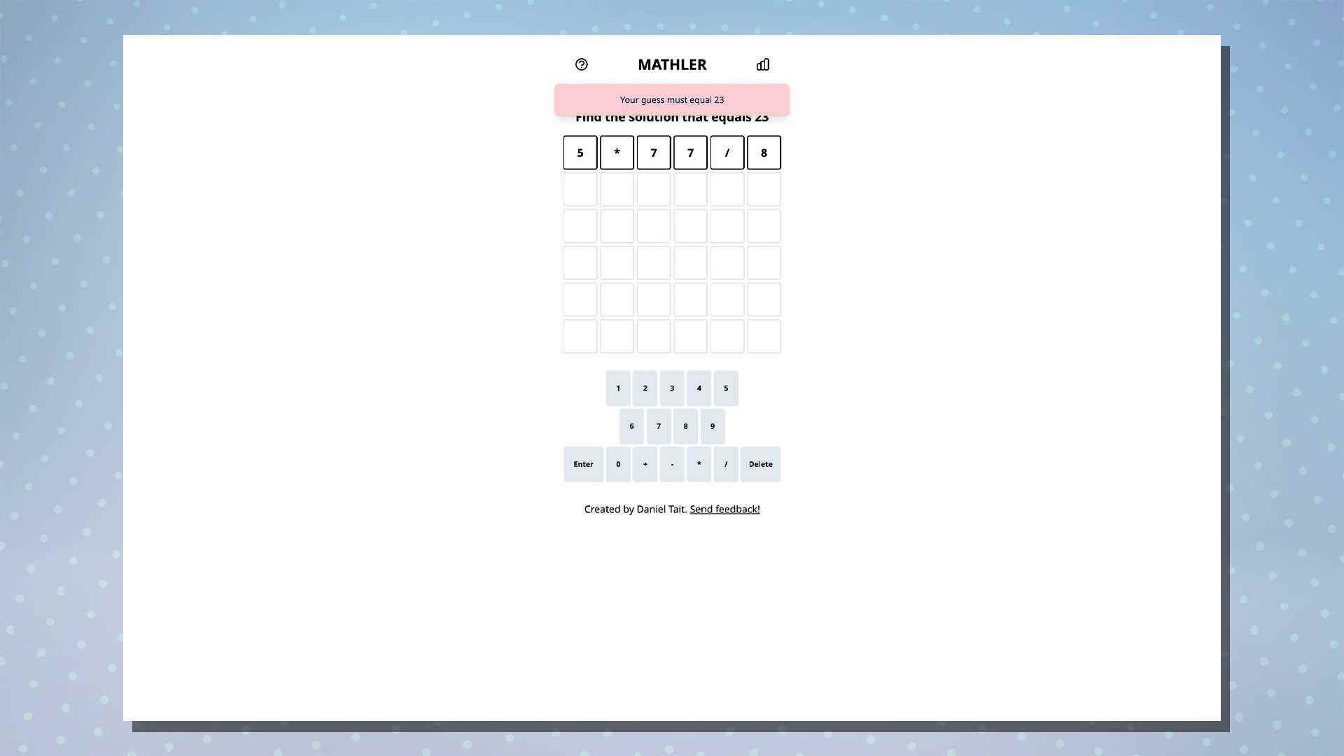 Mathler web oyunundan ekran görüntüsü