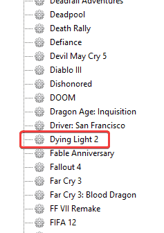 Bu, yazılımda desteklenen oyunların bulunduğu listenin bir parçasıdır.
