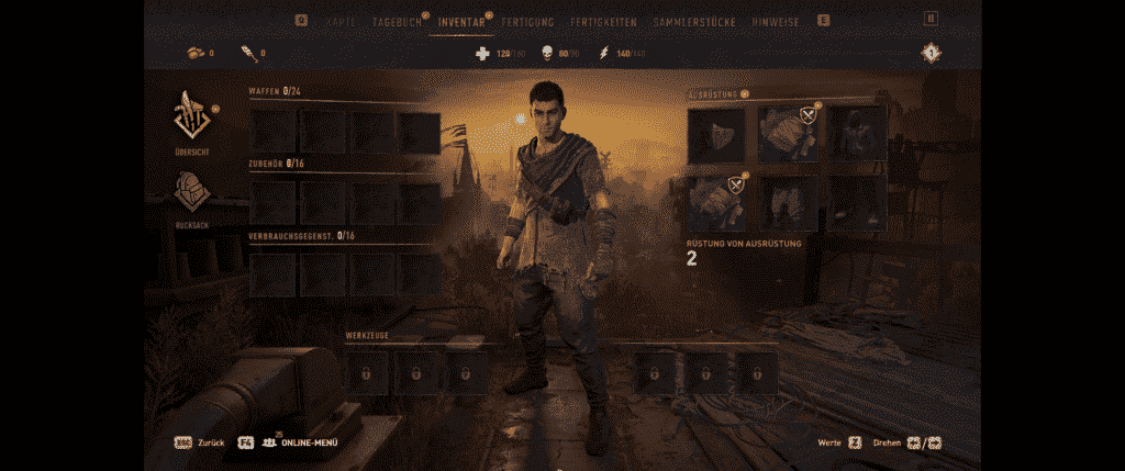 Kusursuz geniş ekran aracı olmadan bir menüyü gösteren Dying Light 2 ekran görüntüsü