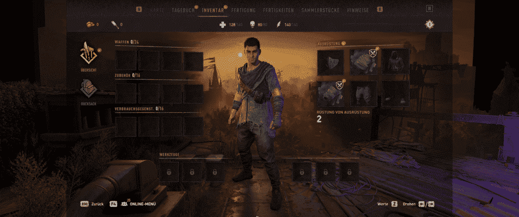 Kusursuz geniş ekran aracıyla bir menüyü gösteren Dying Light 2 ekran görüntüsü