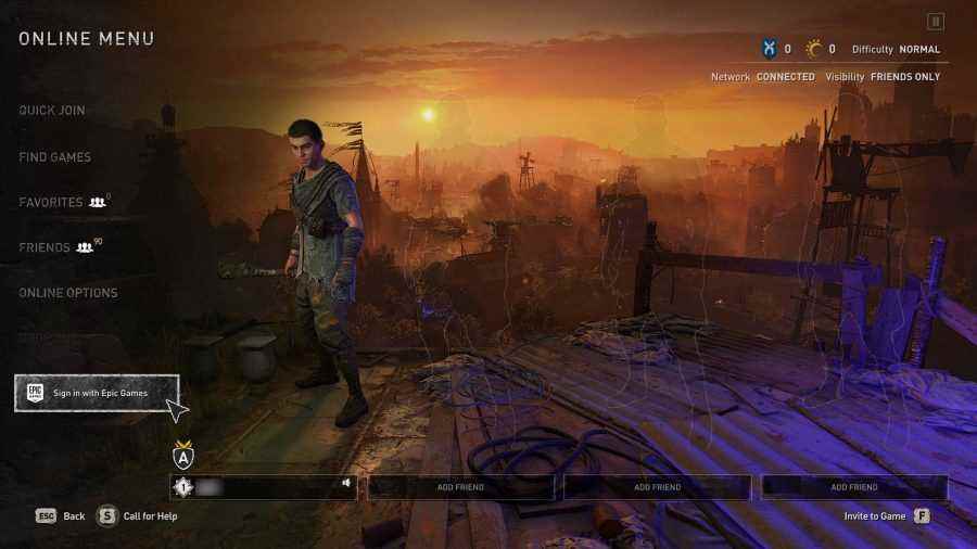 Steam'de Dying Light 2 çevrimiçi modu, fare imleci Epic'te Oturum Aç düğmesini vurguluyor.