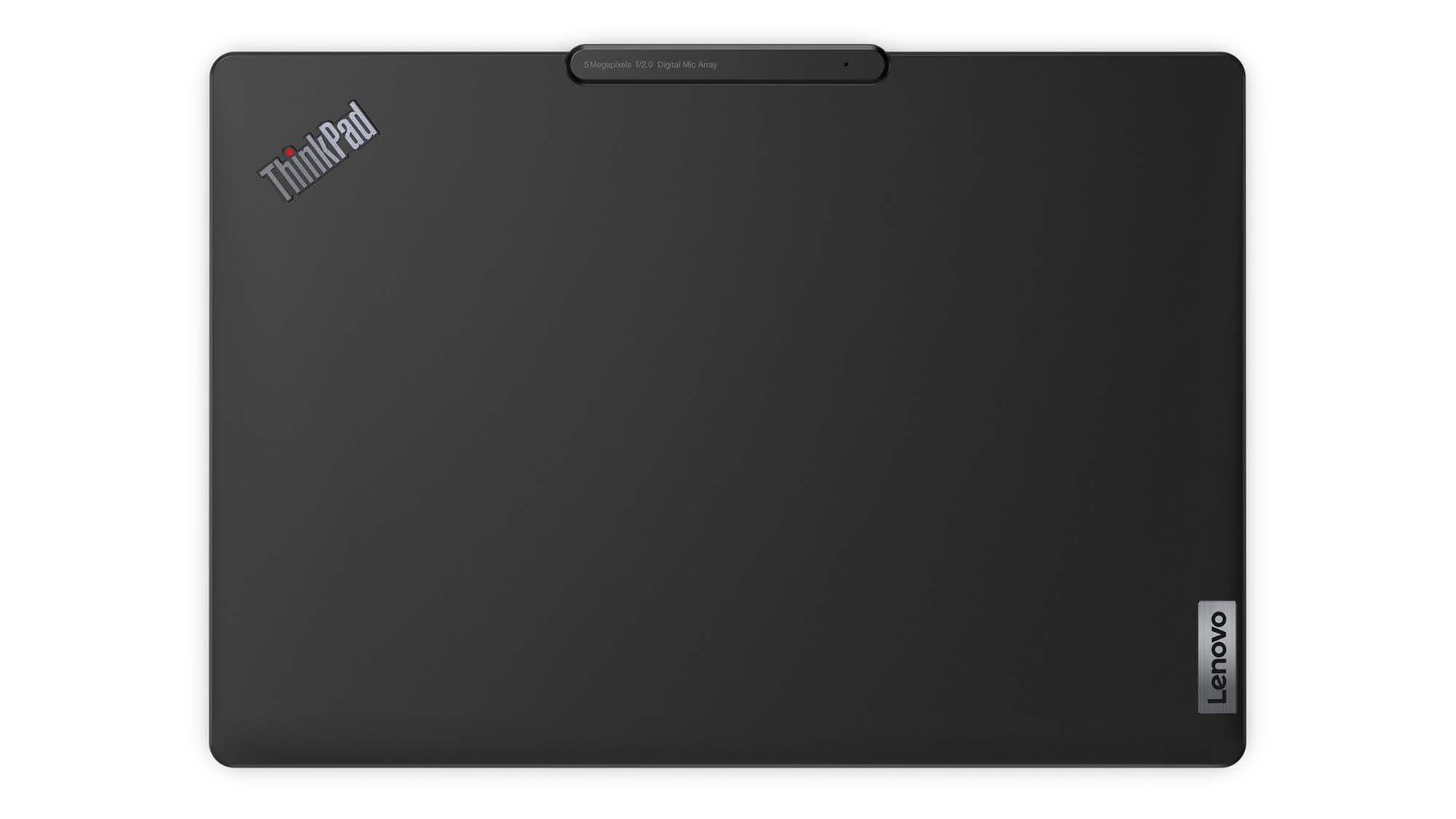Beyaz bir arka plana karşı kapalı bir Lenovo ThinkPad X13s'ün yukarıdan aşağıya görünümü