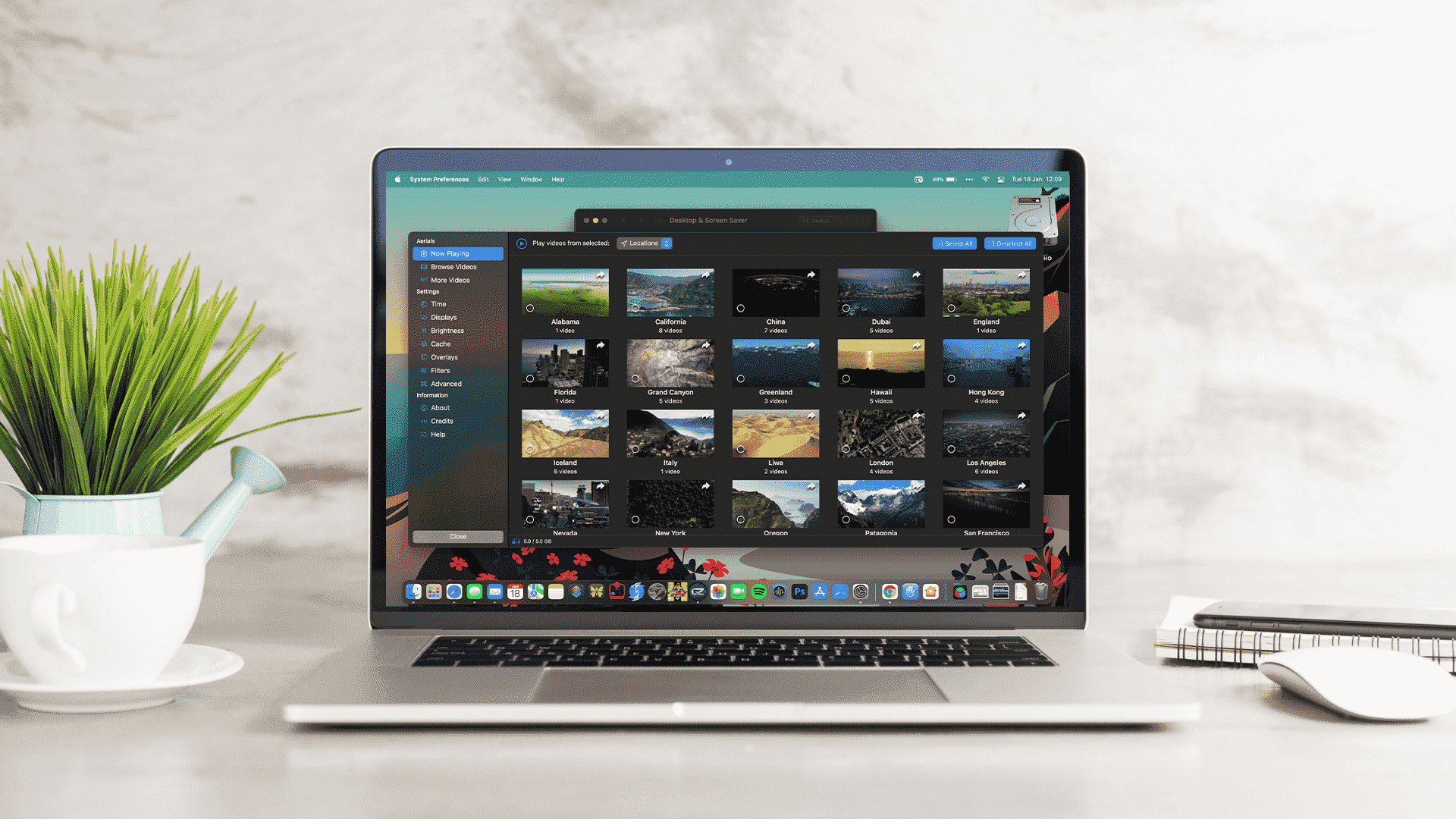 macOS'te Aerial 3.0 uygulaması