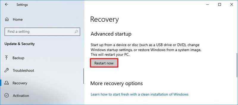 Windows 10 Kurtarma Ayarları Gelişmiş Başlangıç