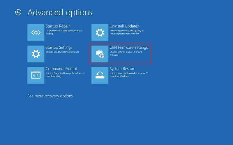 Windows 10 UEFI üretici yazılımı ayarları seçeneği 