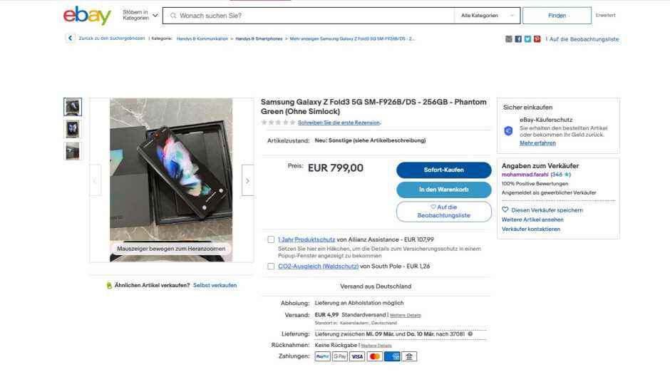 Bu, eBay Almanya'da 800 Euro'ya satılan, temelde yepyeni bir Galaxy Z Fold 3'tür.  Direnmek zor.  - Galaxy Z Fold 4: Samsung'un Pixel Notepad gösteriyi çalmadan önce en iyi katlanabiliri yapmaya yönelik son denemesi