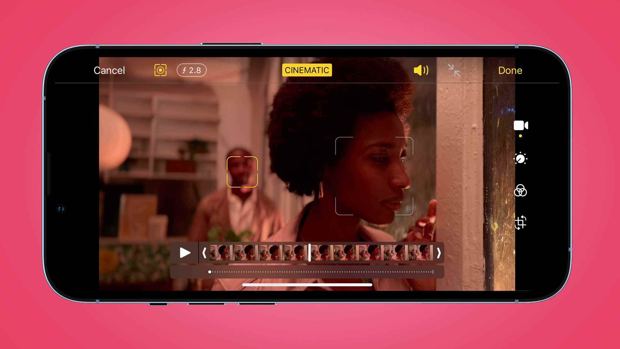 Apple'ın Sinematik video modunu gösteren bir telefon ekranı
