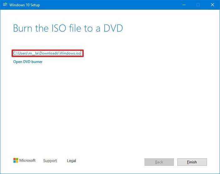 Windows 10 ISO konumunu açın