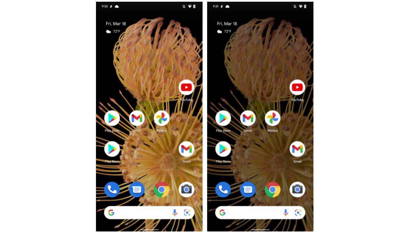 Android 13'te duvar kağıdı özelliklerini gösteren ekran görüntüleri