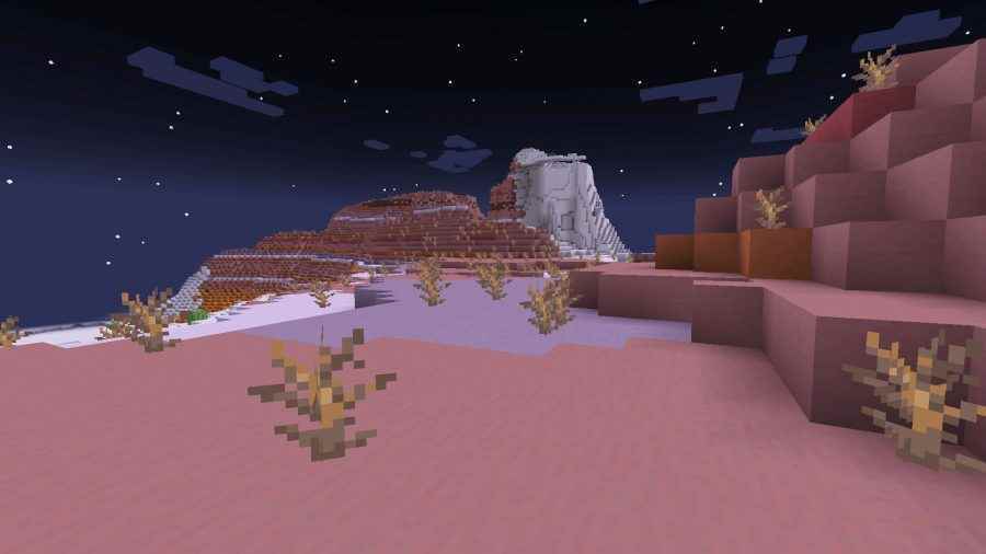 Birçok Minecraft biyomundan biri olan çorak arazilerin engebeli bir bölümü