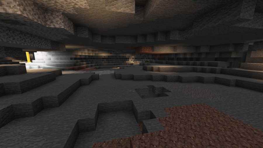 Birçok Minecraft biyomundan biri olan bir yeraltı mağarasından bir kare