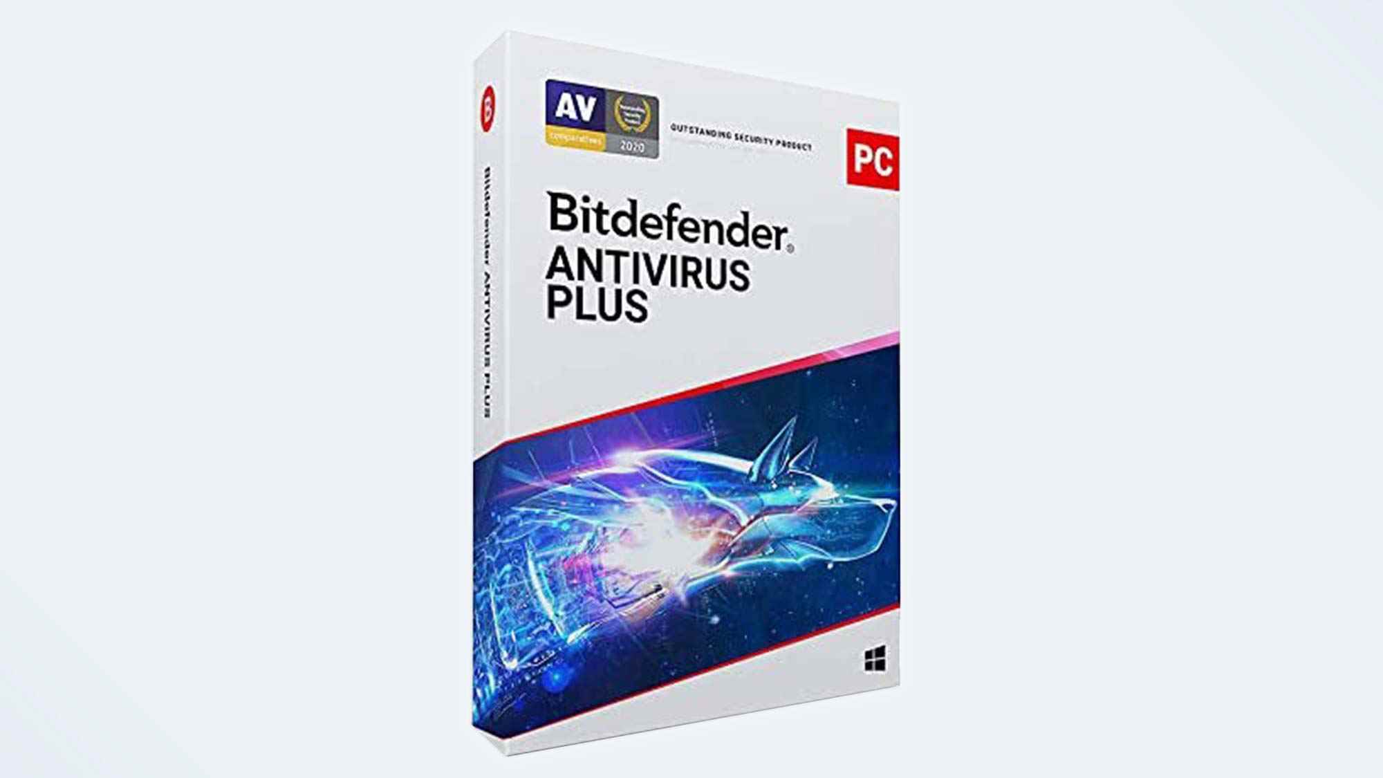 Bitdefender Antivirus Plus, 2021 baskısı için kutu resmi.