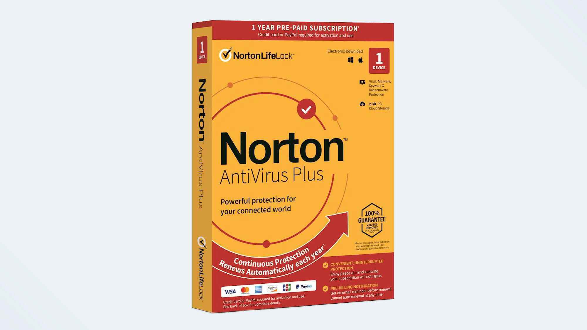 Norton AntiVirus Plus, 2021 baskısı için kutu resmi.