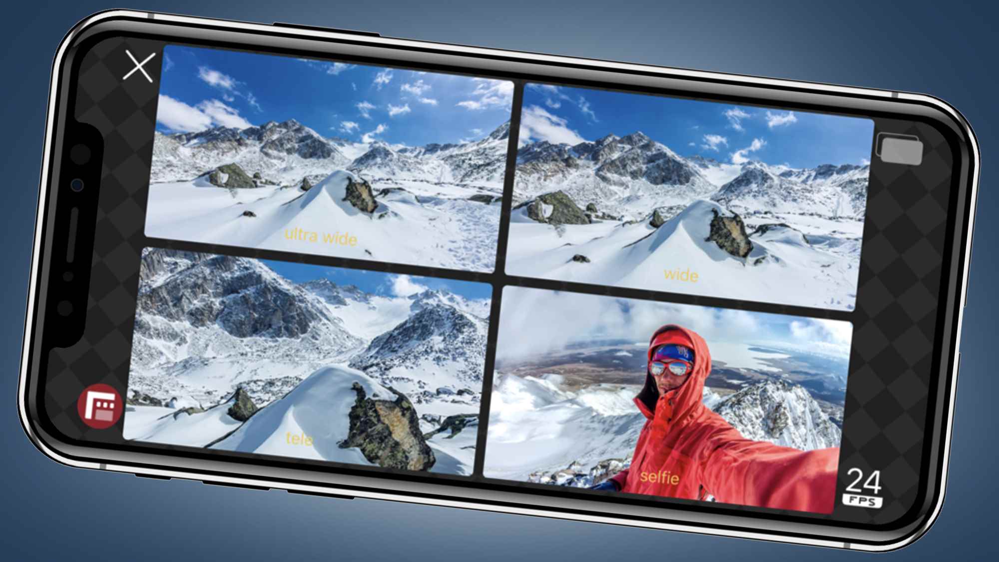 Filmic Pro'nun Doubletake özelliğini gösteren bir iPhone ekranı
