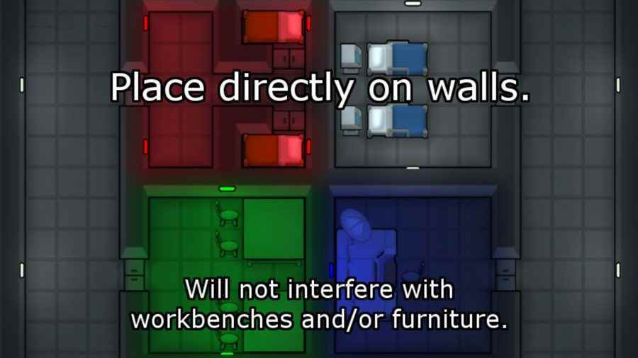 En iyi Rimworld modları: öğeleri doğrudan duvarlara nasıl yerleştirebileceğinizi gösteren ışıklar.