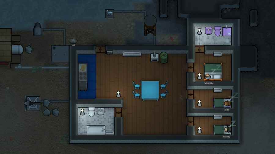 En iyi Rimworld modları: geceleri yatak odalarında uyuyan birkaç sömürgeci.