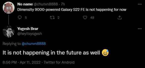 Samsung, Galaxy S22 FE için Dimensity 9000 veya Galaxy S23 için Future MediaTek SoC'leri Kullanmayacak