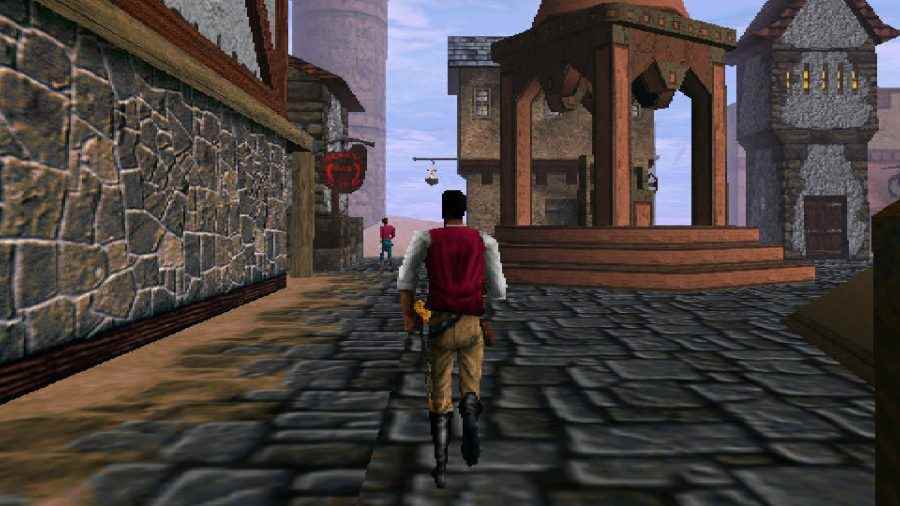Unutulmuş Elder Scrolls oyunları: Bethesda oyunu Redguard'da sokaklarda koşan karakterin görüntüsü