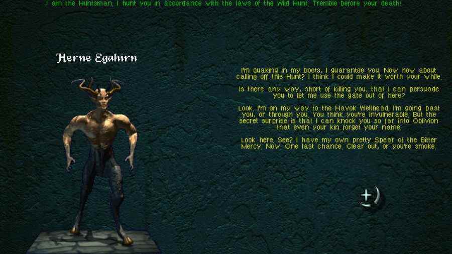 Unutulmuş Elder Scrolls oyunları: Karakterli Battlespire konuşma ekranının görüntüsü 