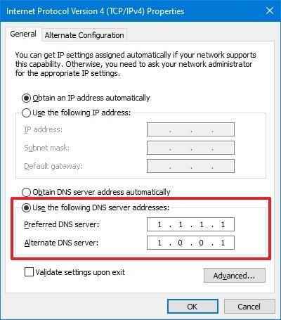 Tercih edilen ve alternatif DNS adreslerini değiştirin 