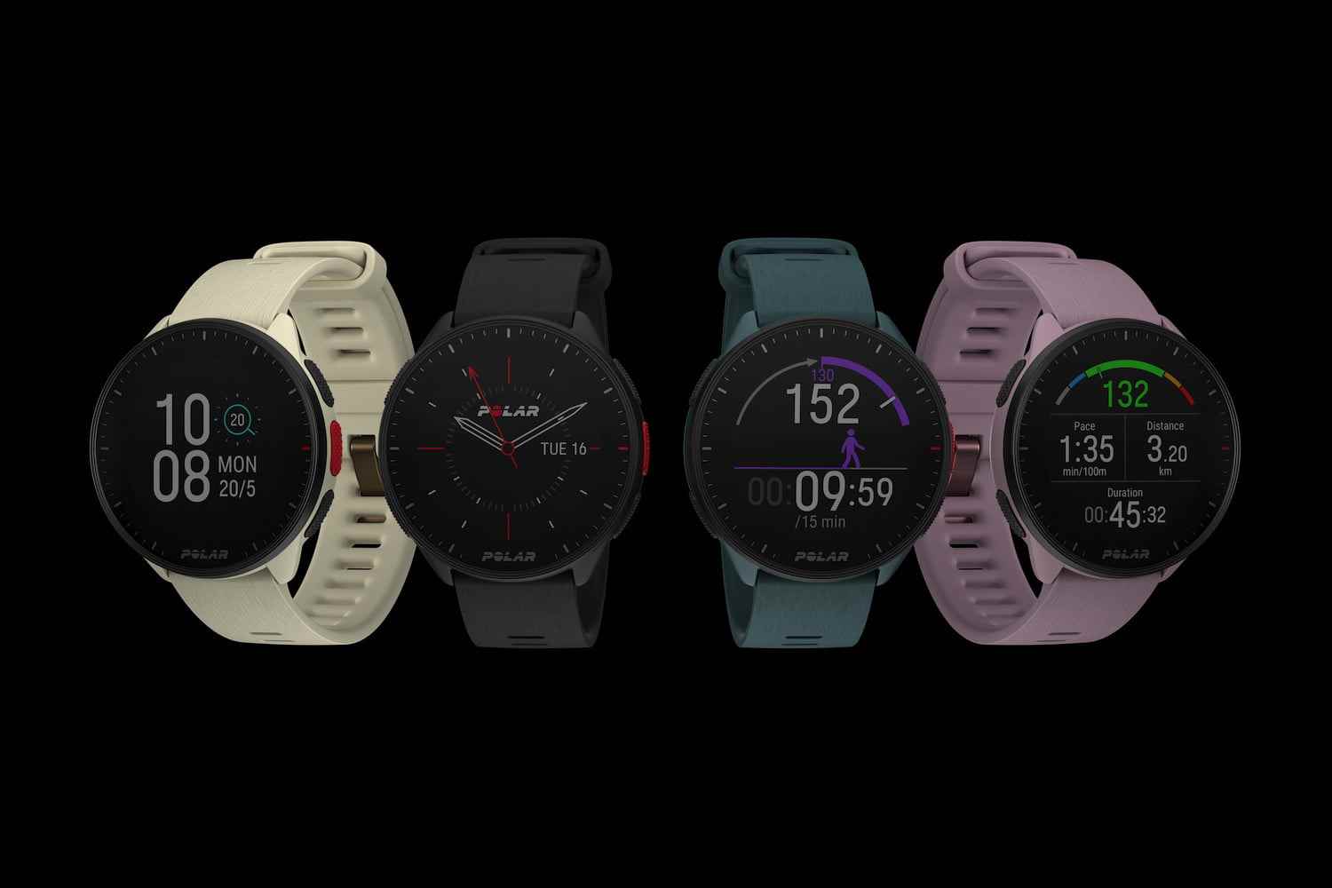 Polar Pacer akıllı saat renk seçenekleri.