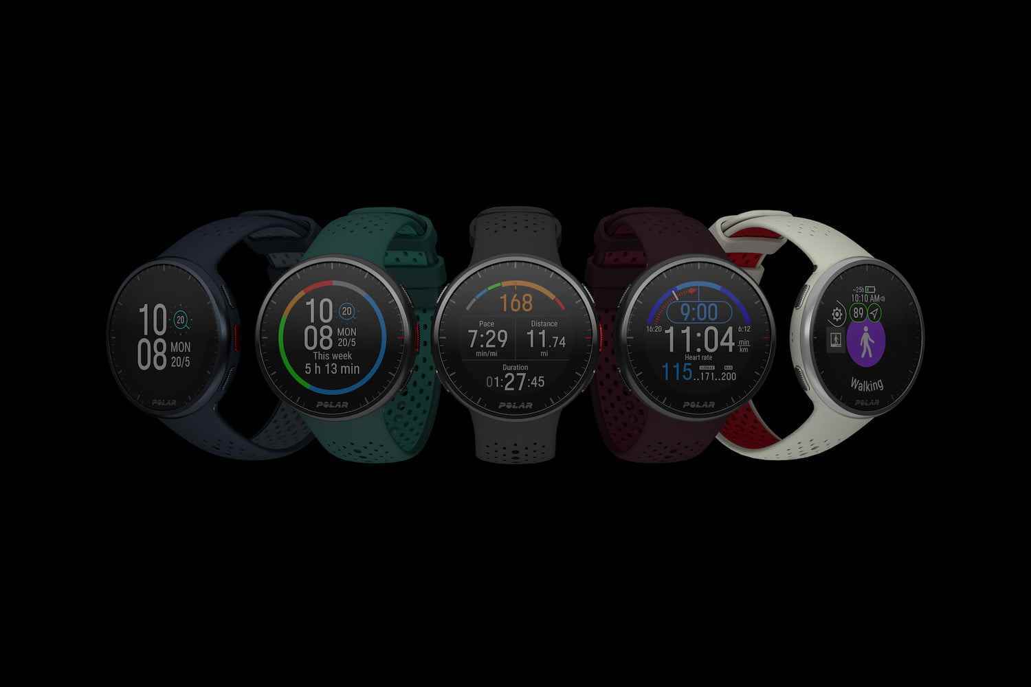 Polar Pacer Pro akıllı saat renk seçenekleri.