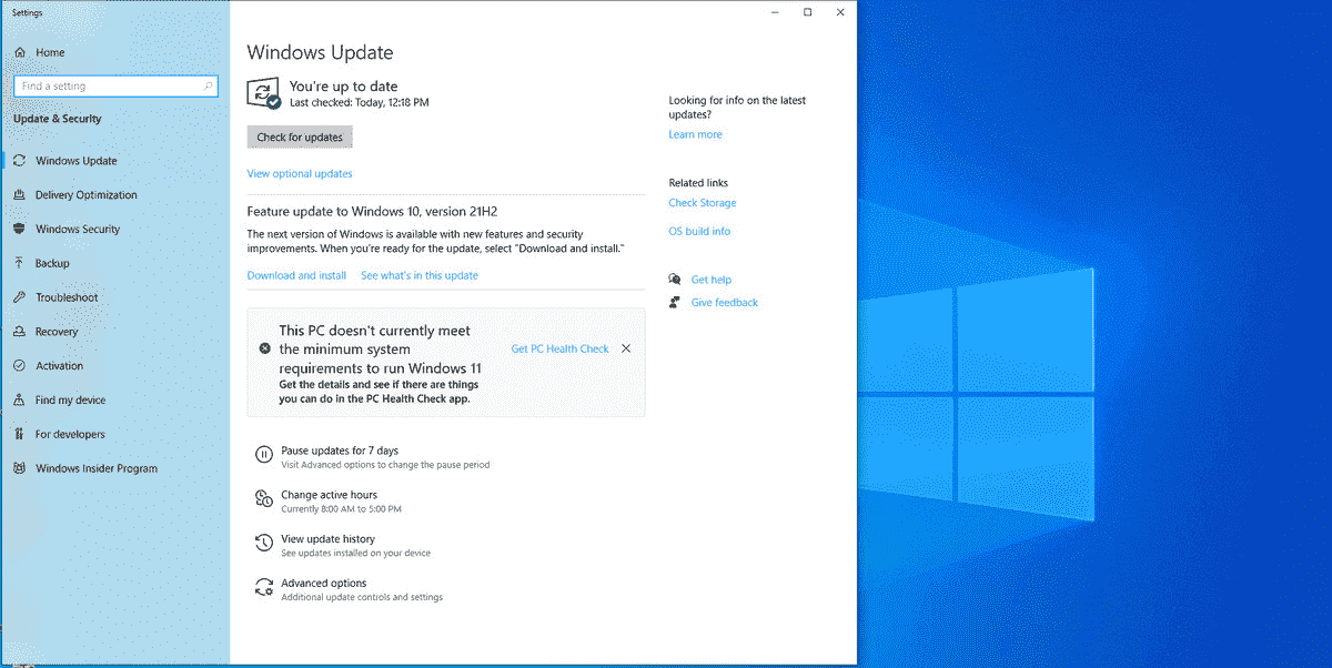 Windows Update ekranının ekran görüntüsü.
