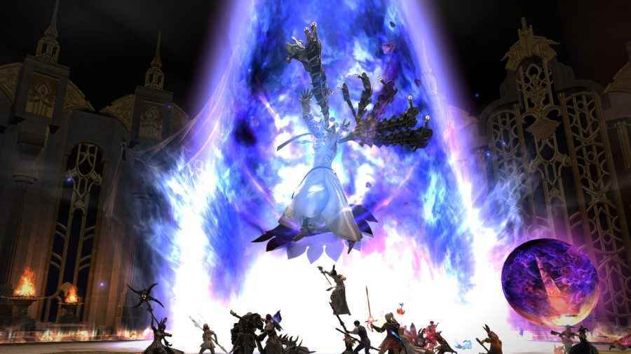 Final Fantasy XIV Aglaia Raid: Nald'Thal, mavi enerji onu çevrelerken havada süzülüyor