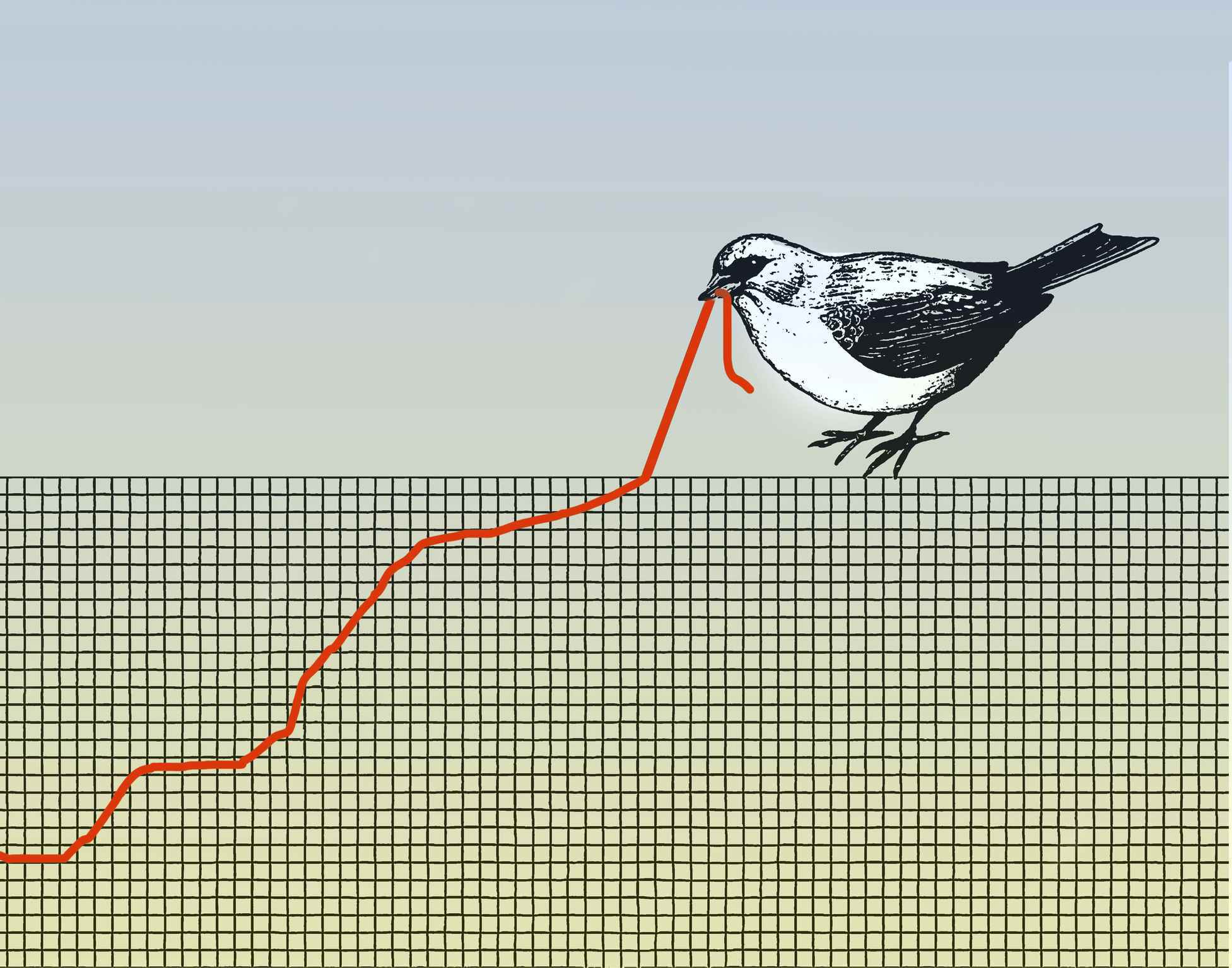 Mücadeleyi tasvir eden bir solucana benzeyen bir grafiği çeken bir kuşun kavramsal illüstrasyonu.