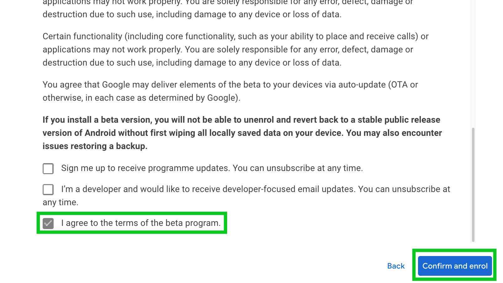 android 13 beta 1 program seçim sayfası nasıl kurulur