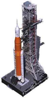 NASA Uzay Fırlatma Sistemi Roket ve Orion Uzay Aracı Göbek Hatları ile Mobil Başlatıcı