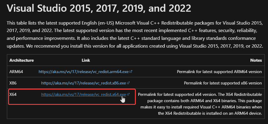 Mevcut yeniden dağıtılabilir dosyalarınızı güncellemek için Visual C++ yükleyici yükleyicisini indirebilirsiniz.