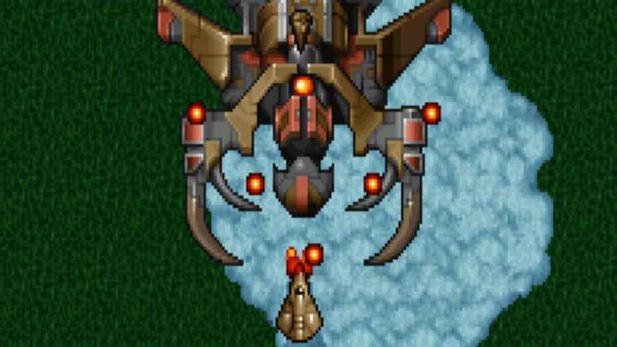 Ücretsiz GOG oyunları: Tyrian 2000'de örümcek benzeri daha büyük bir uzay gemisine ateş eden bir uzay gemisi