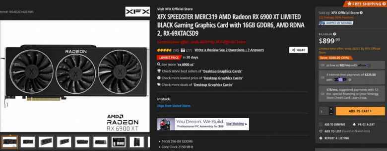 Radeon RX 6900 XT ABD'de 800$'a satılıyor - MSRP'de %20 indirim