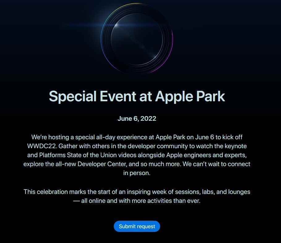 Kayıtlı Apple geliştiricileri, 6 Haziran'da Apple Park'ta tüm gün sürecek özel bir etkinliğe katılmak için Apple'dan davet talep edebilir - Apple, özel WWDC görüntüleme partisine katılmak isteyen geliştiricilerden gelen talepleri toplar