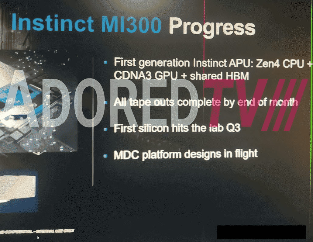 AMD'nin İlk Exascale APU'su Instinct MI300 sızdırıldı ve detaylandırıldı.  (Resim Kredisi: AdoredTV)