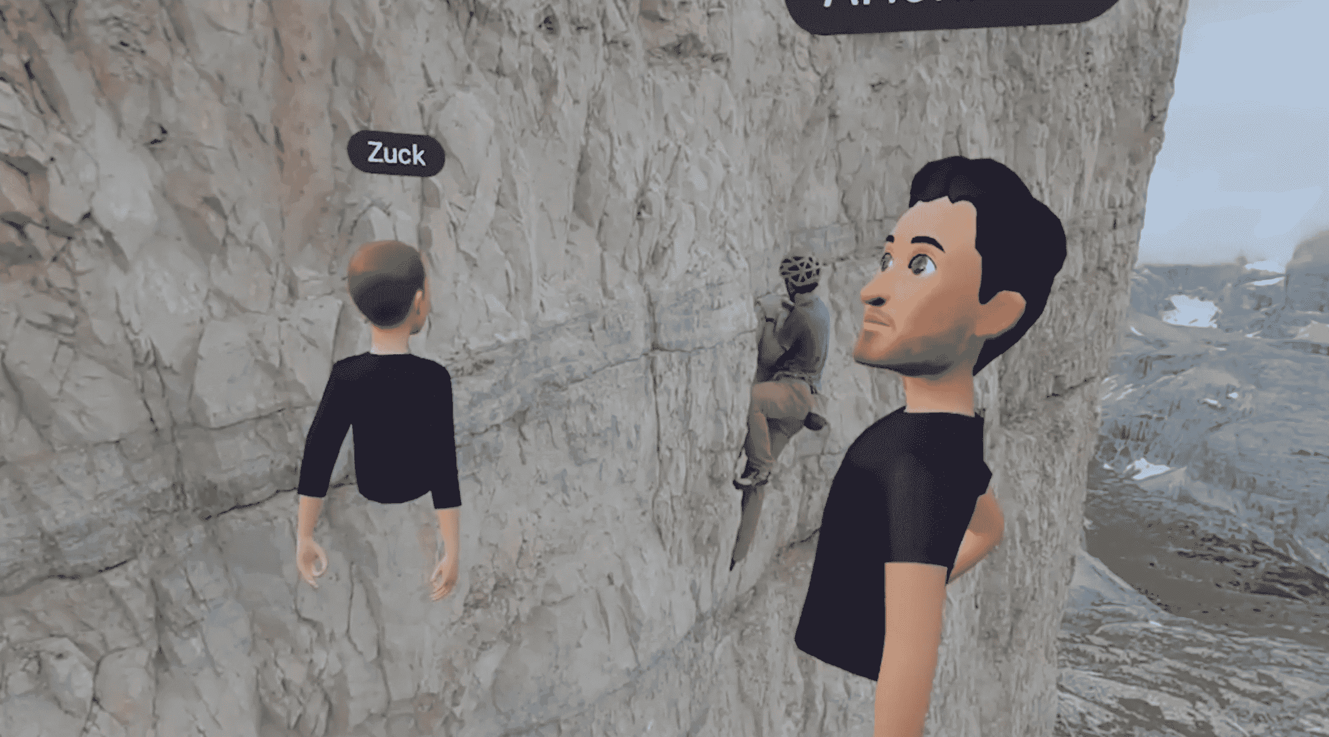 Mark ve Alex'in avatarları, Alex'in bir uçuruma tırmanışının videosunu izliyor