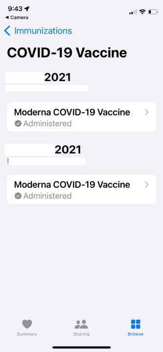 Sağlık uygulamasında Covid 19 aşı bilgisi.