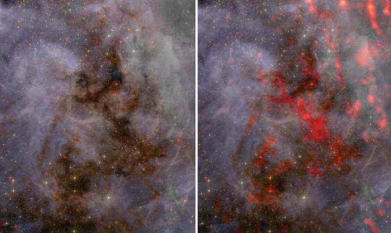 ALMA, Büyük Macellan Bulutu'nda devam eden bir yıldız oluşumu karşıtlığına ön sırada yer alıyor