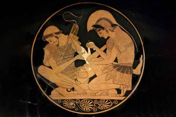Aşil ve Patroclus, eski bir Yunan sanat eserinde tasvir edilmiştir.