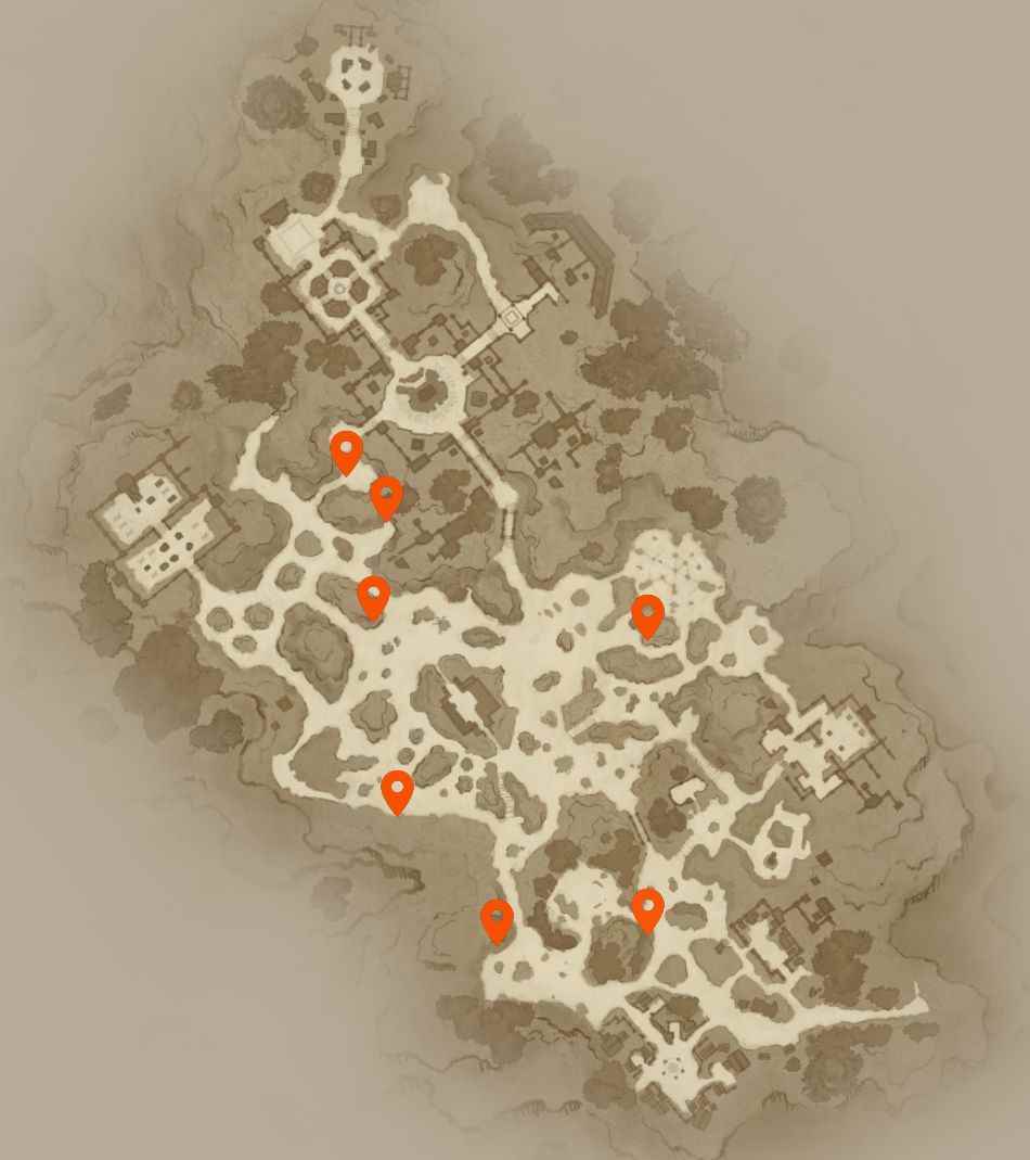 Diablo Immortal Hidden Lairs: Öncelikli olarak haritanın ortasında kümelenmiş, Hidden Lairs ile işaretlenmiş Mount Zavain haritası.