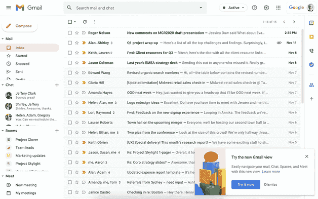Gmail, 2022 itibariyle eski tasarımında