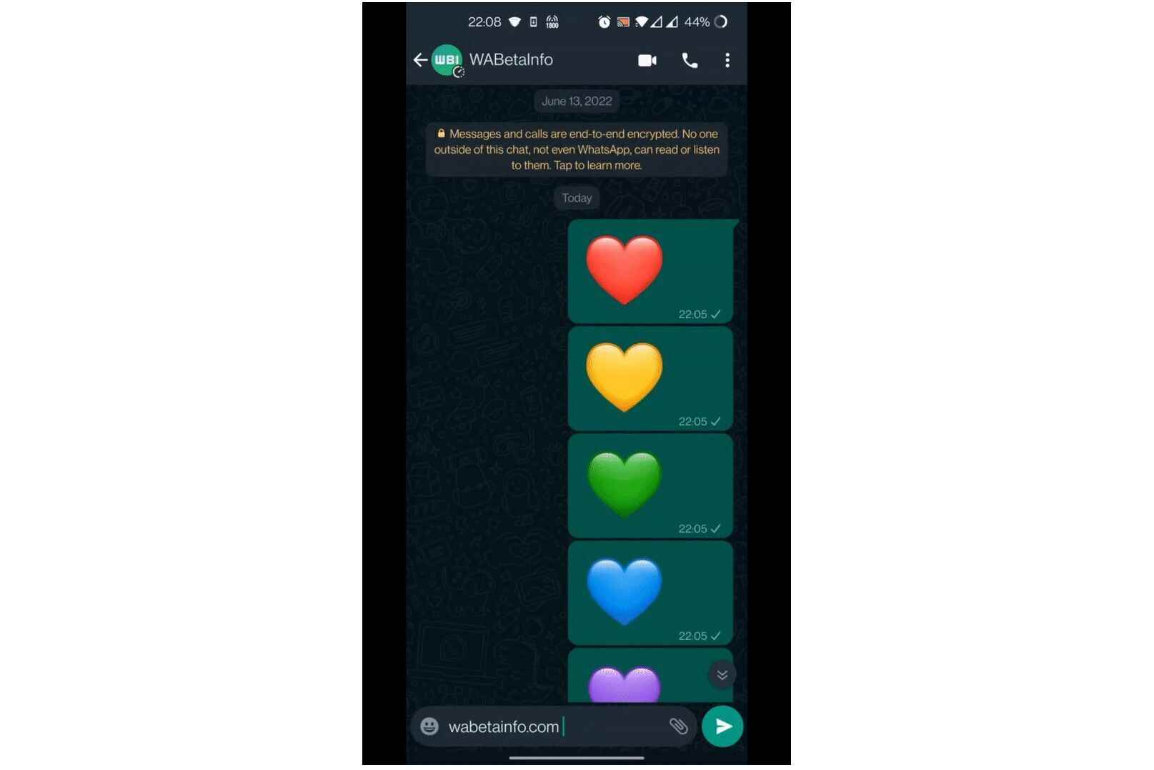 Resim kredisi - WABetaInfo - Hareketli kalp emojileri Android için WhatsApp'a geliyor