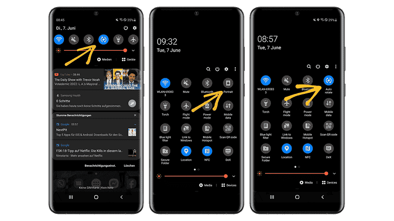 Samsung telefondaki hızlı ayarların ekran görüntüleri
